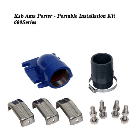 Portable Installation Kit for KSB AMA-Porter 600 Series Pumps (DN65)
3 x Steel Feet with fittings
1 x Hose Tail
1 x Elbow
1 x Hose Clip